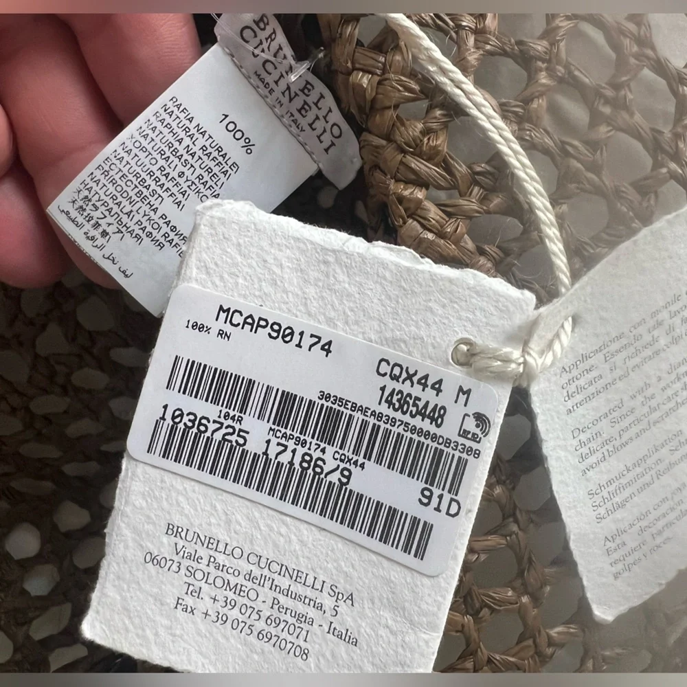 NWT Brunello Cucinelli Italy Size M Raffia women Hat Silver Monili Brown - Picture 11 of 13